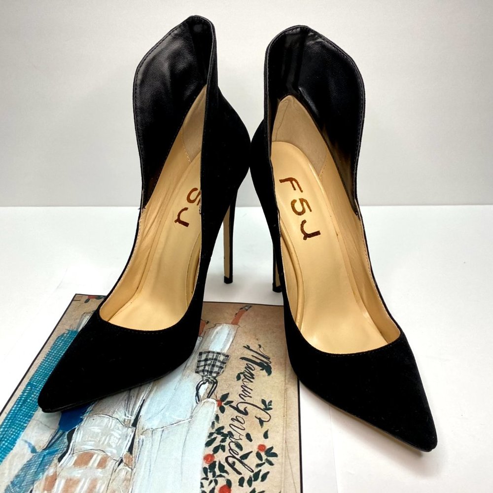 FSJ Pointed Toe Stiletto High Heel Slip On Pumps